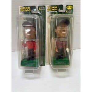 TWO Tiger Woods 2001 Masters Slam Bobble Head Play Makers By Upper Deck 2002